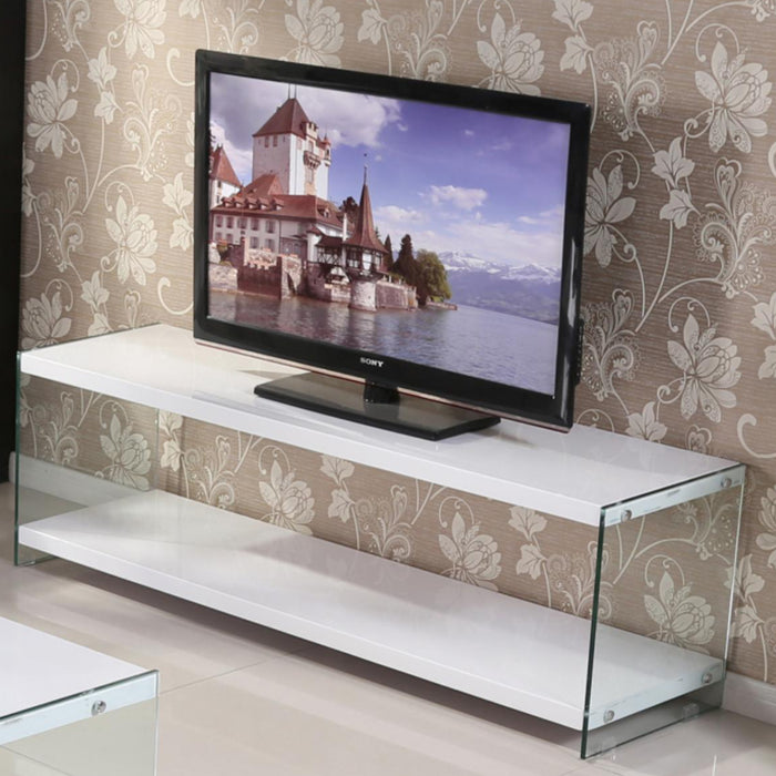 Marana White High Gloss TV Stand With Glass Supports