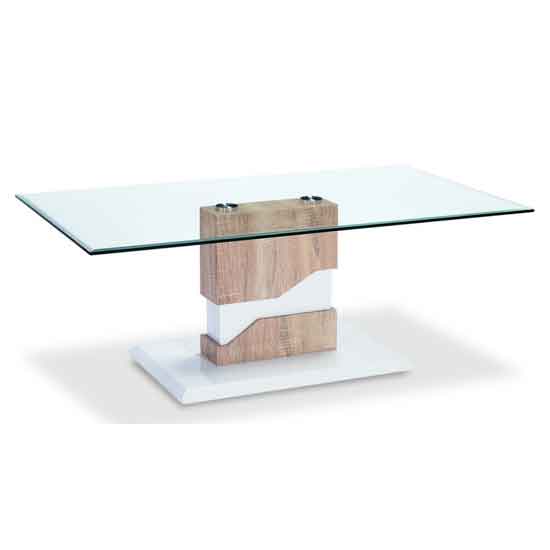 Mckinney Clear Glass Coffee Table With White And Natural Wooden Base