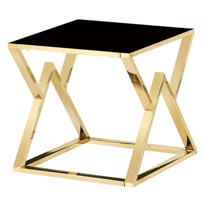 Mcnary Black Glass Lamp Table With Gold Metal Base