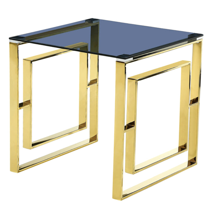 Mcnary Grey Glass Lamp Table With Gold Metal Base