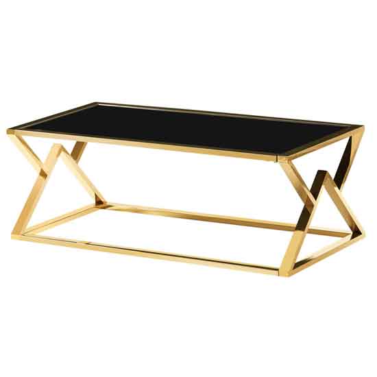 Merida Black Glass Top Coffee Table With Gold Metal Base