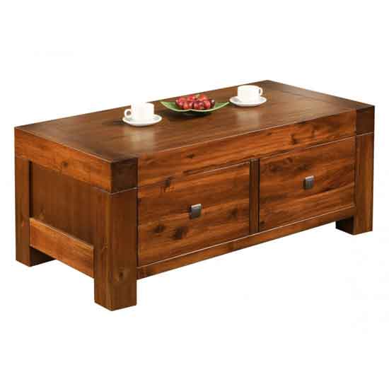 Merrimack Wooden Coffee Table In Acacia With 2 Drawers