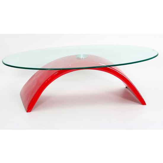 Meshoppen Clear Glass Top Coffee Table With Red High Gloss Base