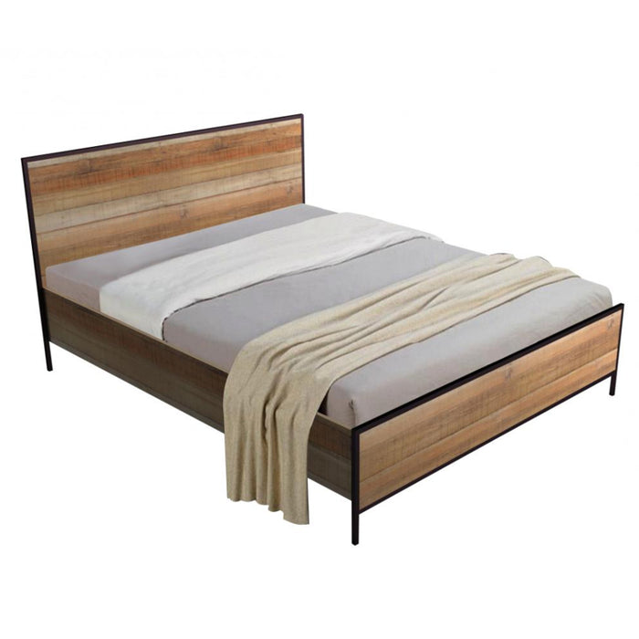Mesquite Oak Effect Wood 4FT6 Double Bed With Black Metal Frame