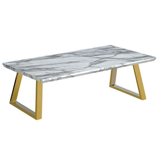 Naples Wooden Coffee Table In Marble Effect With Gold Metal Legs