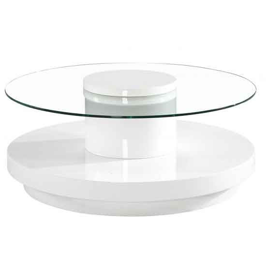 Nassau Round Clear Glass Top Coffee Table With White High Gloss Base