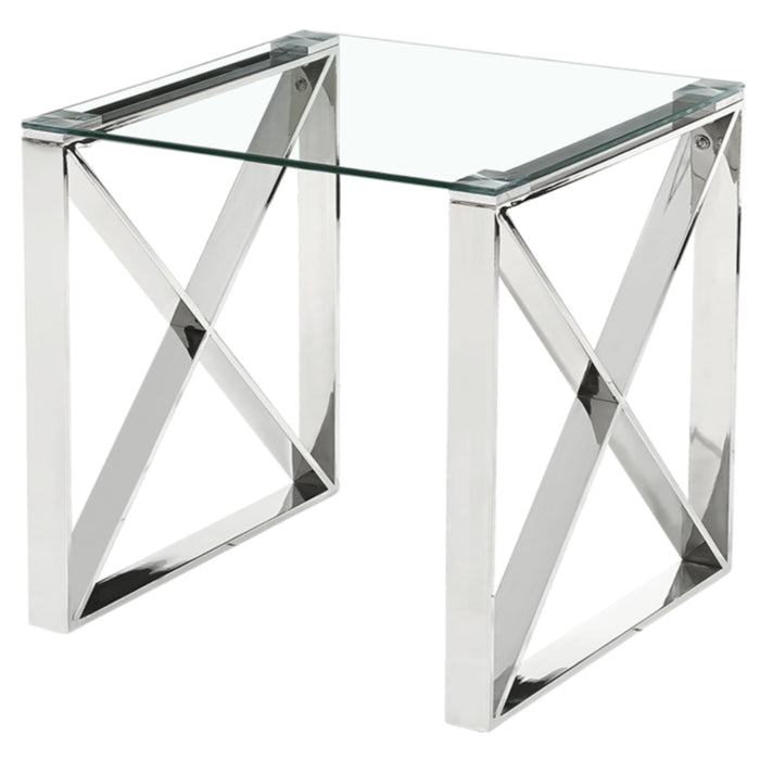 Nogales Clear Glass Lamp Table With Silver Metal Base