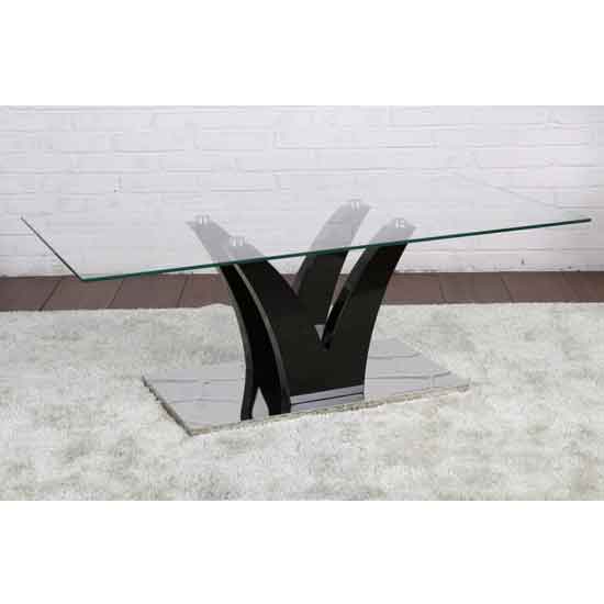 Oeiras Clear Glass Top Coffee Table With Black High Gloss Base