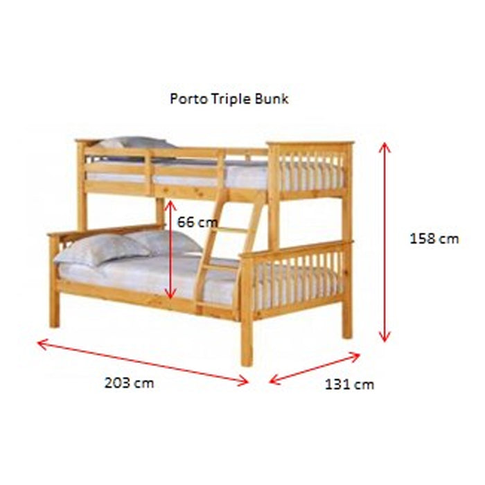 Porto Solid Rubberwood Triple Bunk Bed In Pine
