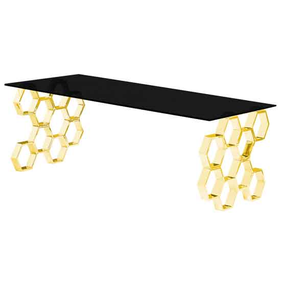 Quakertown Black Glass Top Coffee Table In Gold Metal Frame