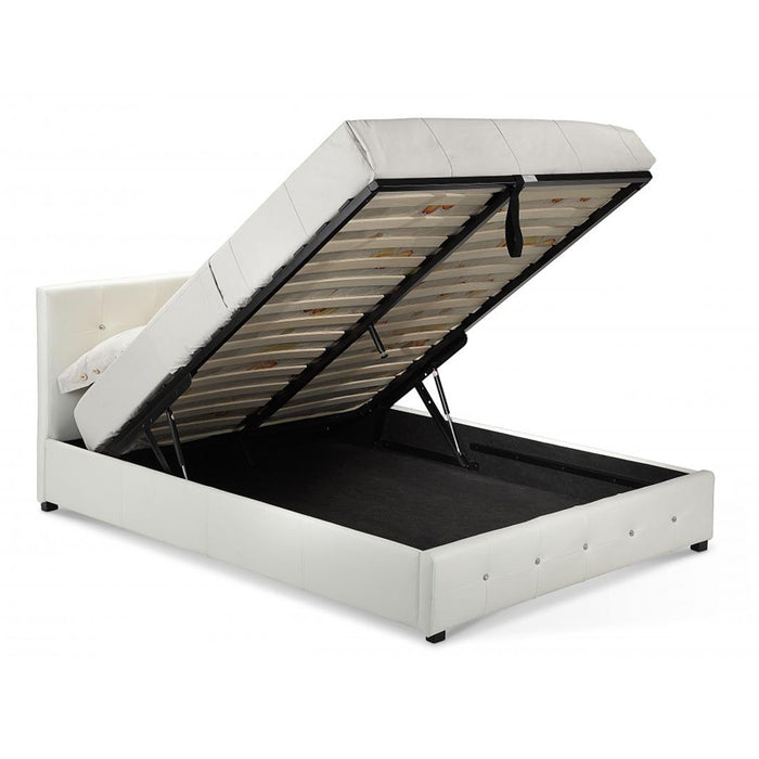 Quebec White Faux Leather Upholstered 4FT6 Storage Double Bed