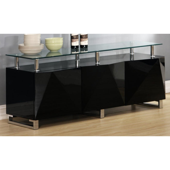 Riverhead Glass Top Sideboard With 3 Doors In Black High Gloss