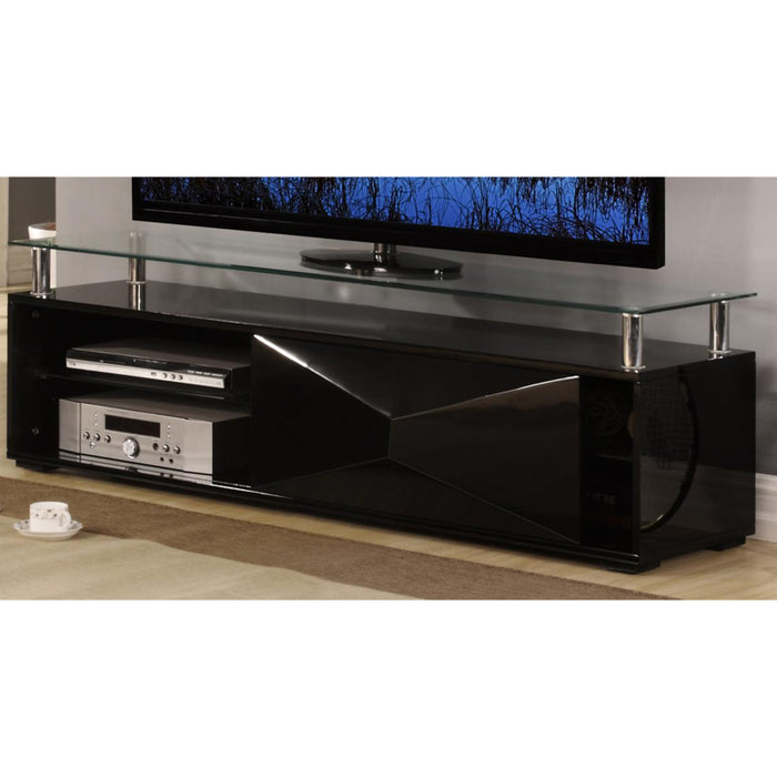 Riverhead Glass Top TV Stand In Black High Gloss