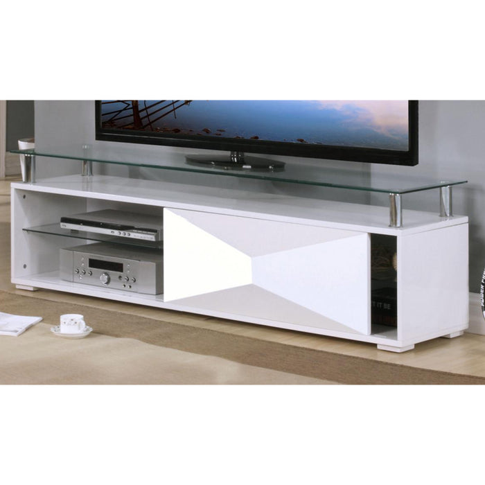 Riverhead Glass Top TV Stand In White High Gloss