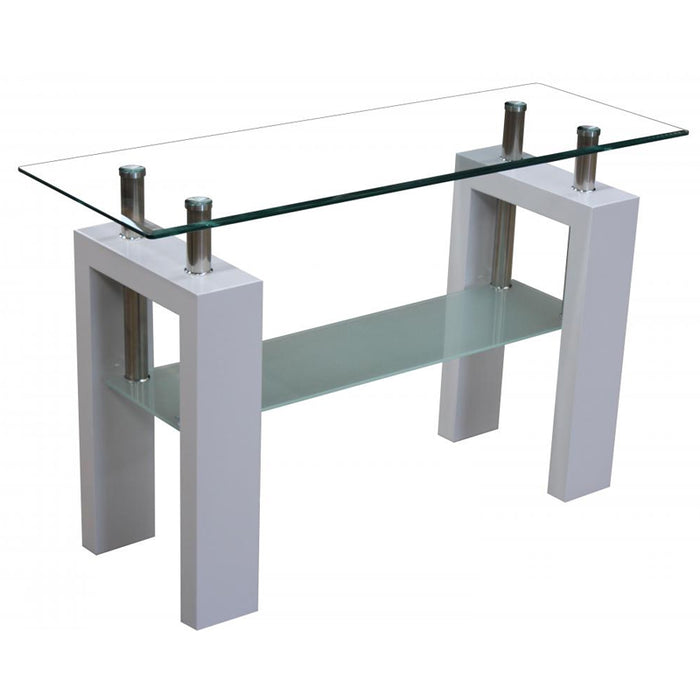 Tacna Clear Glass Console Table With White High Gloss Base
