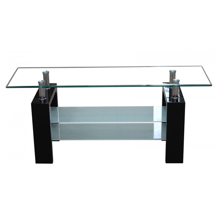 Tacna Glass Top TV Stand With Black High Gloss Legs