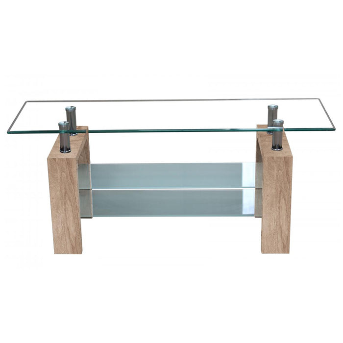 Tacna Glass Top TV Stand With Natural Legs