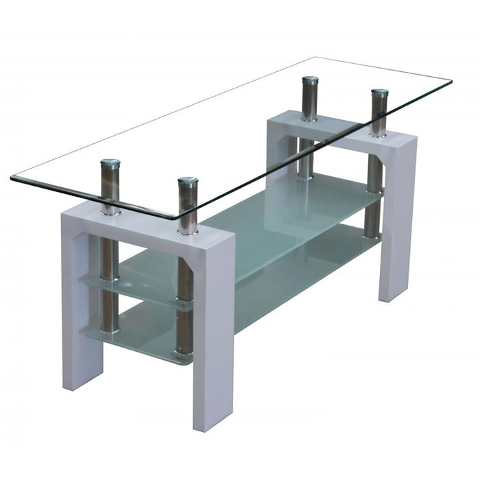 Tacna Glass Top TV Stand With White High Gloss Legs