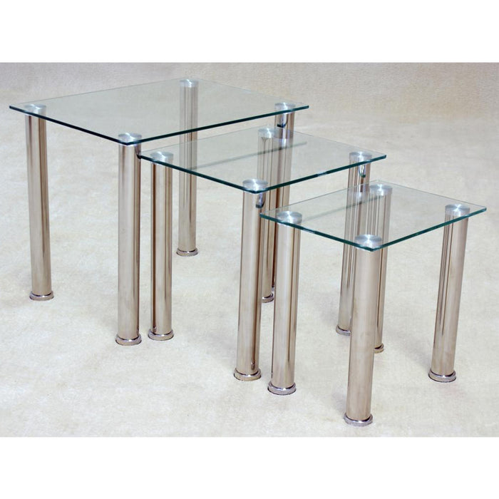 Tooele Clear Glass Nest Of 3 Tables With Chrome Legs