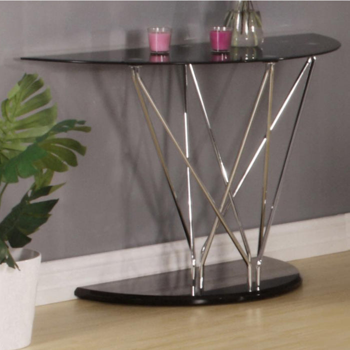 Uncasville Black Glass Console Table With Chrome Base