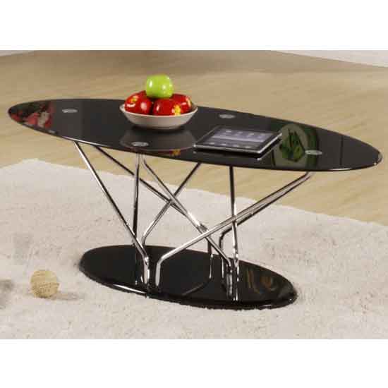 Uniondale Black Glass Coffee Table With Chrome Legs