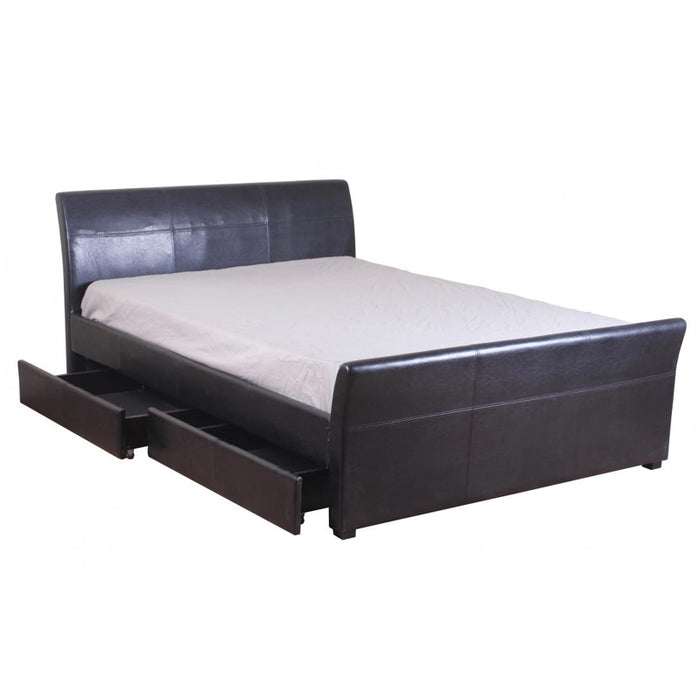 Ventura Black Faux Leather Upholstered 4FT6 Double Bed With 4 Drawers