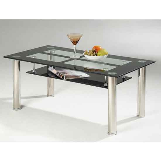 Vinton Black Border Glass Coffee Table With Chrome Metal Legs
