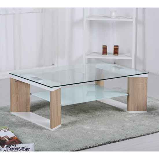 Zandvoort Clear Glass Top Coffee Table With White And Natural Base